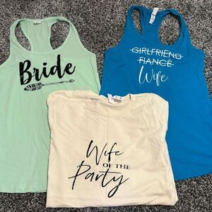 Women's Graphic Tank Tops - Set of 3 wife/ fiancé/ bride size small